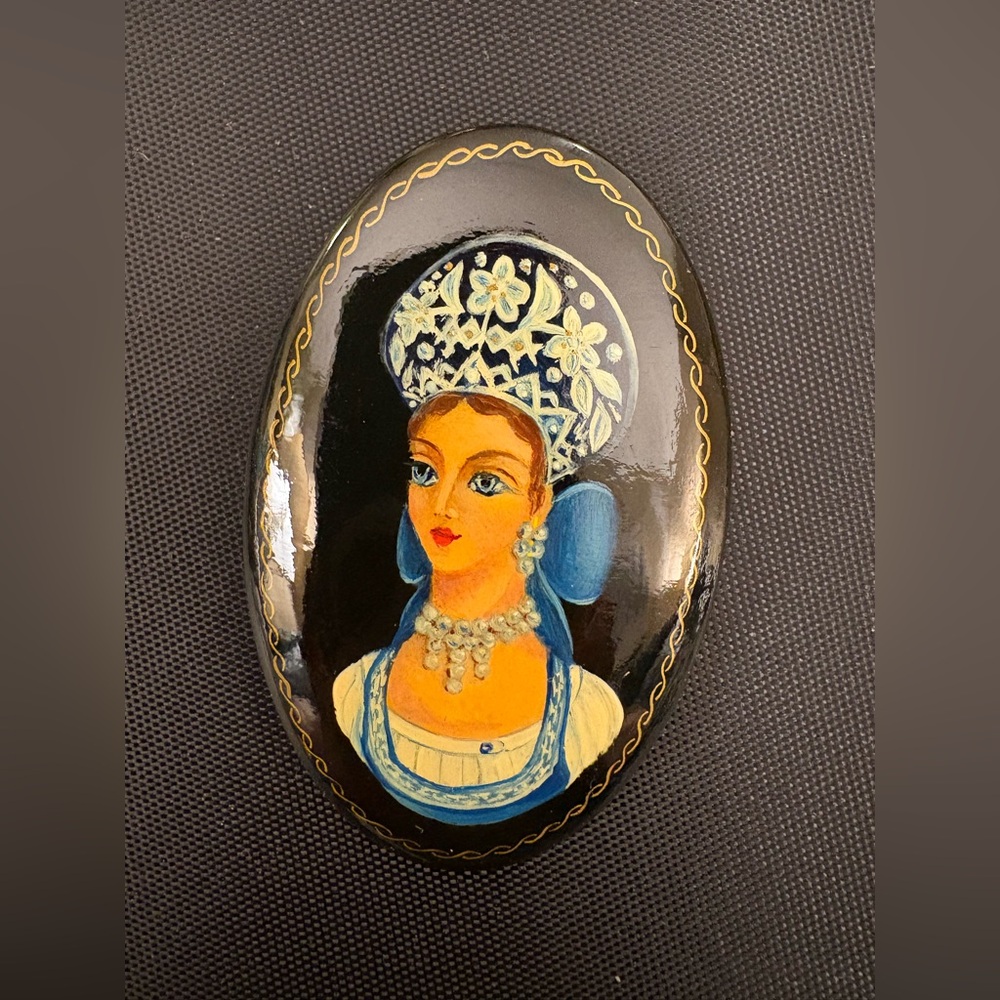 Vintage Hand-Painted Black Brooch